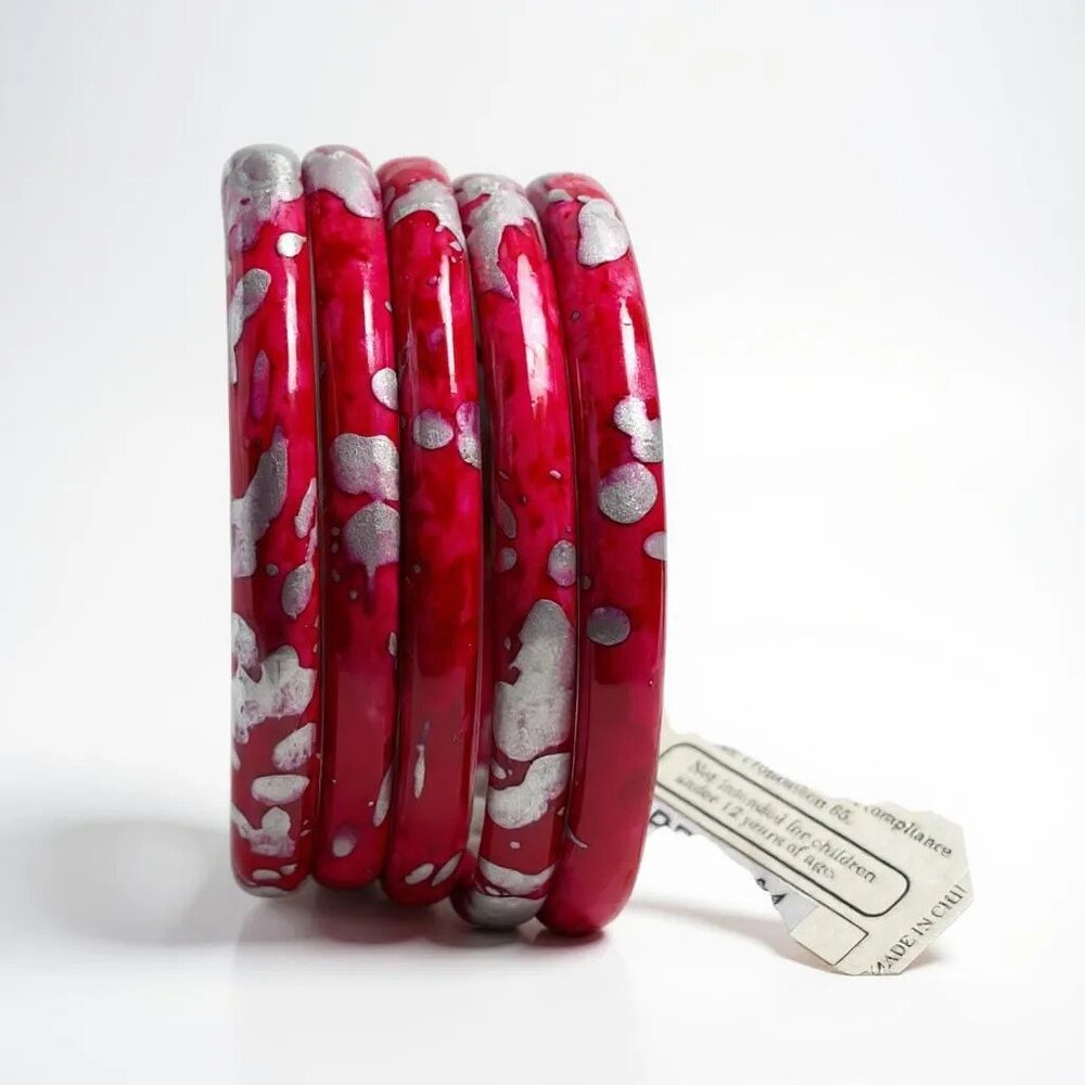 Fuchsia Patina Look Five Bangle Bracelets